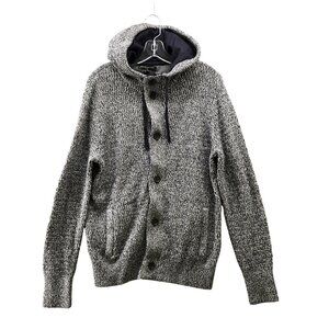 Banana Republic Sweater Jacket Mens M Gray Heather Hooded Cardigan Cotton Zip